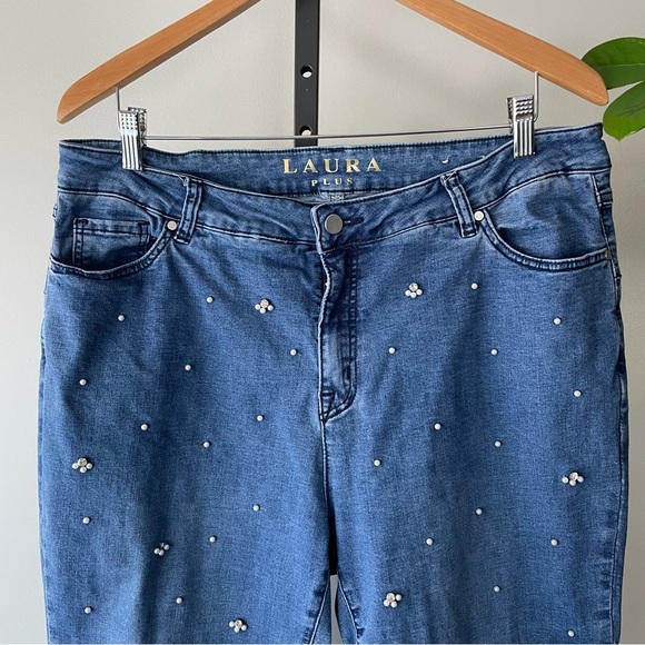 Laura Plus Embellished Pearl Rhinestone Sparkly Bling Denim Jeans Plus Size 16 - Picture 7 of 8